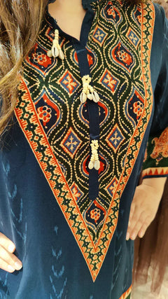 Red Ethnic V-Neck Co-ord Set with Paisley Border Detailing