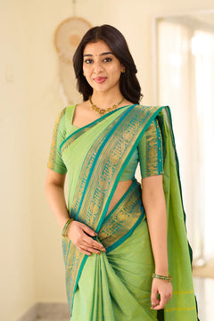 Mint Aura Chettinad Cotton Saree with Zari Border