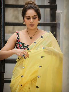 Lemon Glow Tassel Soft Mul Cotton Saree