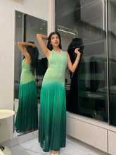 Green Mesh Lycra Flared Gown