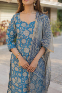 Dazzle Blue Straight Suit Set- By Reet Lifestyle