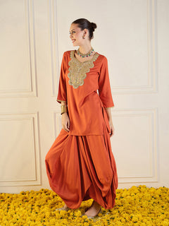 Kesari Noor Heritage Embroidered Kurta & Dhoti Pants Ensemble