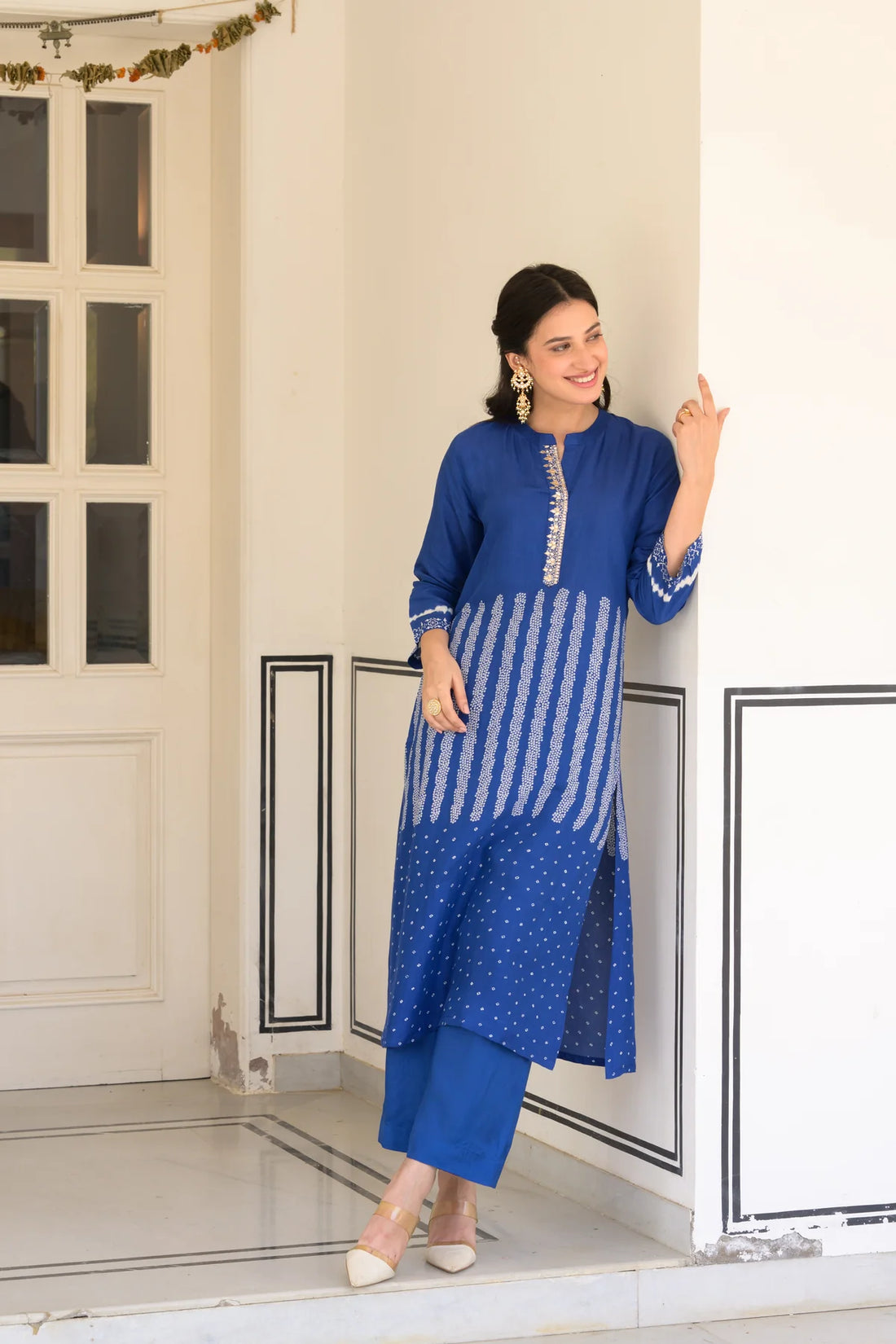 Royal Blue Bandhani Print Muslin Kurta Set