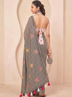 Silk Floral Checked Woven Design Border Saree
