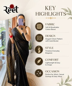 Golden Zari Check Mul Cotton Saree