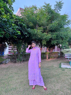 Mocha Blossom Viscose Georgette Straight Chikankari Kurta Set