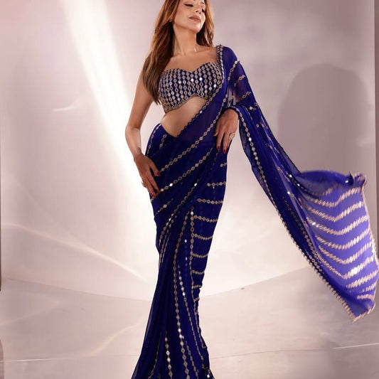 Blue Premium Georgette Saree with blouse