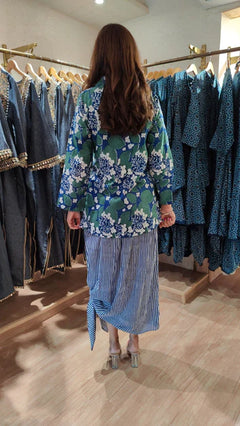 Zoom Floral Hand block Blazer Skirt Set