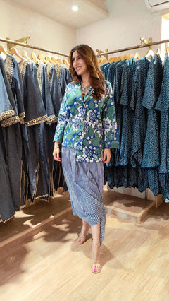 Zoom Floral Hand block Blazer Skirt Set
