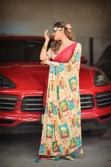 Red Mul Cotton Handcrafted Saree