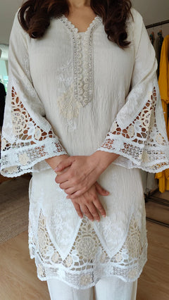Crochet White Cutwork Co-ord Set