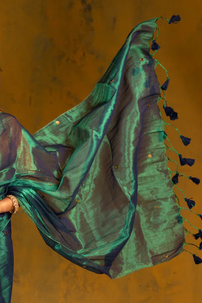 Emerald Green Tissue Mul Cotton Saree