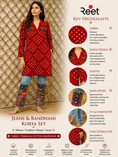 Bandhani Kurta with Jeans Fusion Set