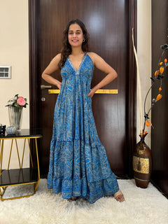 Blue Mirage Paisley Backless Maxi Dress