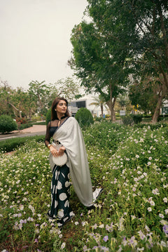 Ivory Noir Polka Statement Satin Saree with Blouse