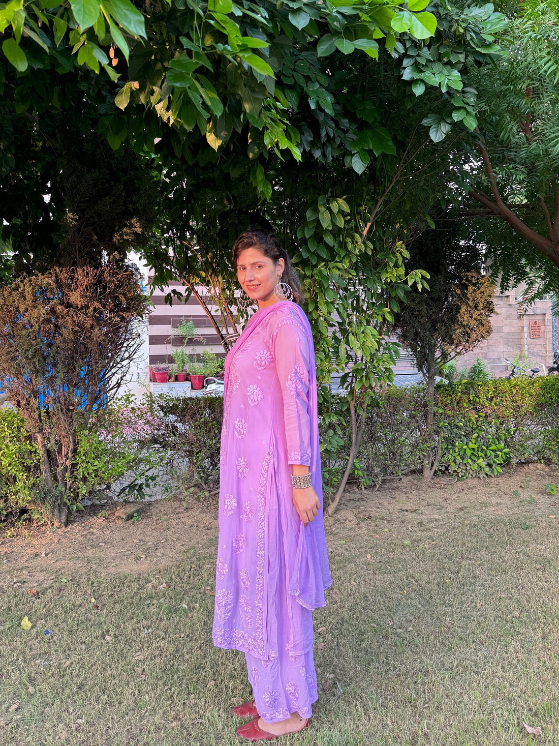 Mocha Blossom Viscose Georgette Straight Chikankari Kurta Set