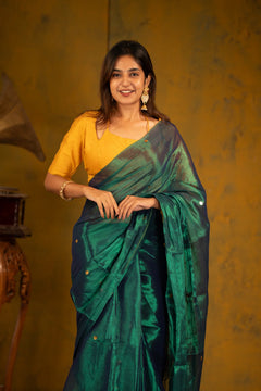 Emerald Green Tissue Mul Cotton Saree