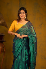 Emerald Green Tissue Mul Cotton Saree