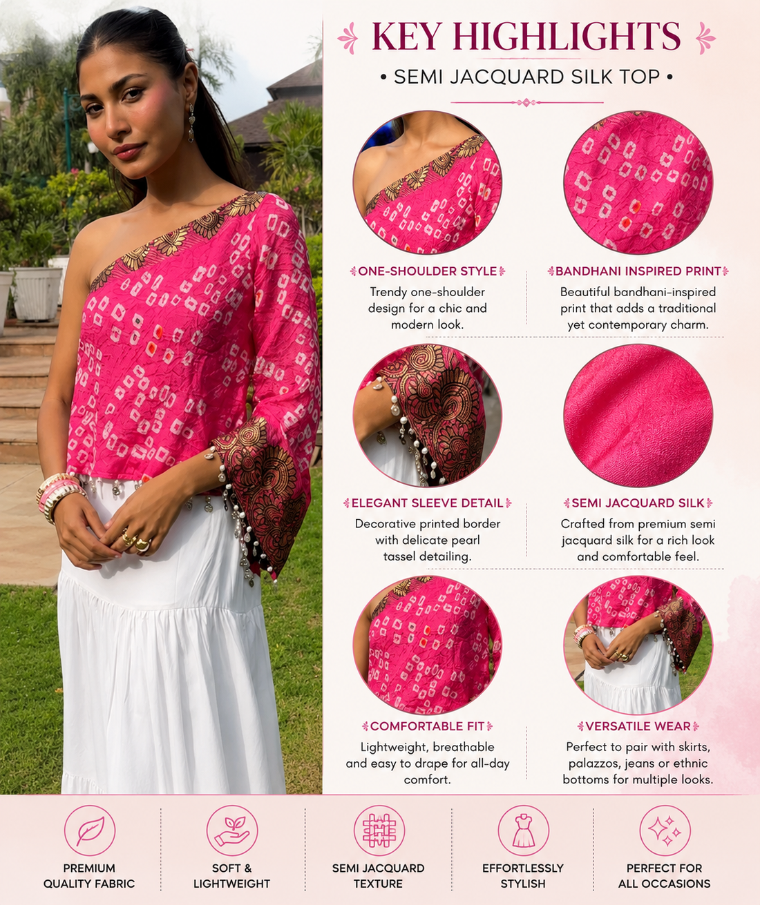 Pink Bandhani Silk Asymmetric Top