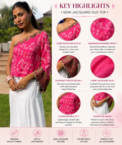 Pink Bandhani Silk Asymmetric Top