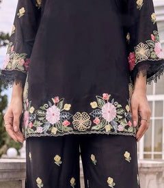 Moodnight Bloom Embroidered Palazzo Cord Set