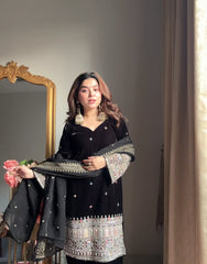 Black velvet heavy embroidered sharara set