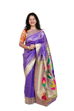 Lotus Soft Silk Paithani Saree with Multicolor Pallu