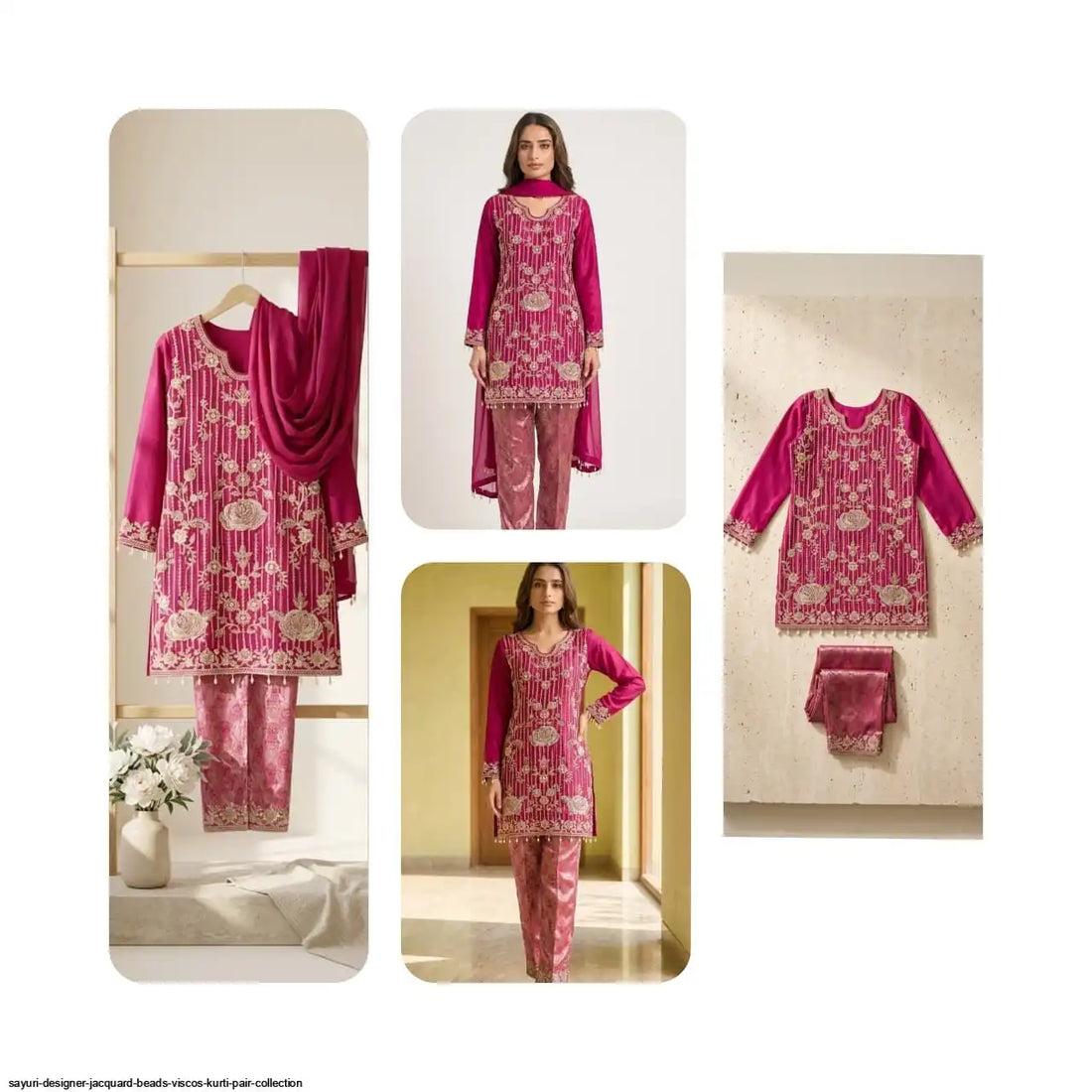 Meher Noor Designer Jacquard Kurti & Bottom Set