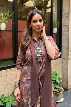 Mocha Bloom Fusion Drape Cotton Dress