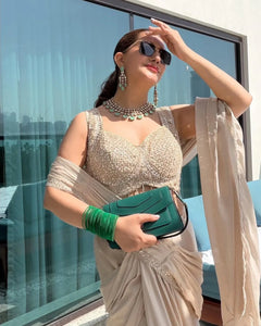 The Imperial Pre-Draped Saree with Moti and Stone Detailing