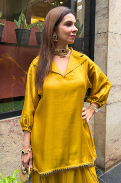 Zariya Mustard Draped Dhoti Set