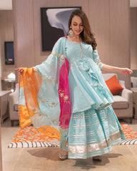 Blue Gottapatti Sharara Set