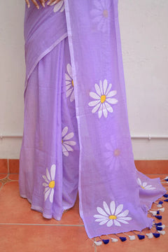 Lavender Handpainted Mulmul Cotton Saree- By Reet Lifestyle