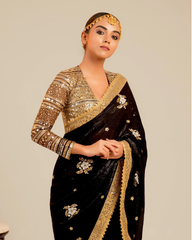 Black Butter Metallic Saree with Retro Radiance Blouse