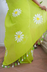 Green Hand Painted Mulmul Cotton Saree- By Reet Lifestyle