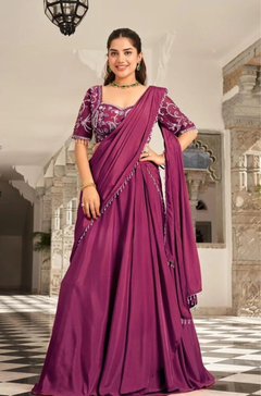 Orange Silk Crepe Pre-Draped Sequin Saree with blouse