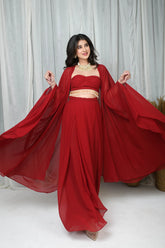 Red Cape and Drape Skirt Set- By Reet Lifestyle