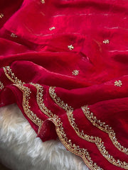 Garnet Red Fendy Silk Saree with blouse - By Reet Lifestyle