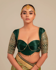 Gaji Silk Deep Green Embellished Blouse