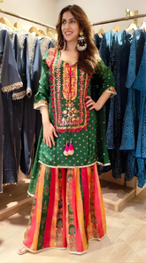 Blue Multicolor Crepe Mirror Work Sharara Set