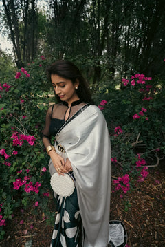 Ivory Noir Polka Statement Satin Saree with Blouse