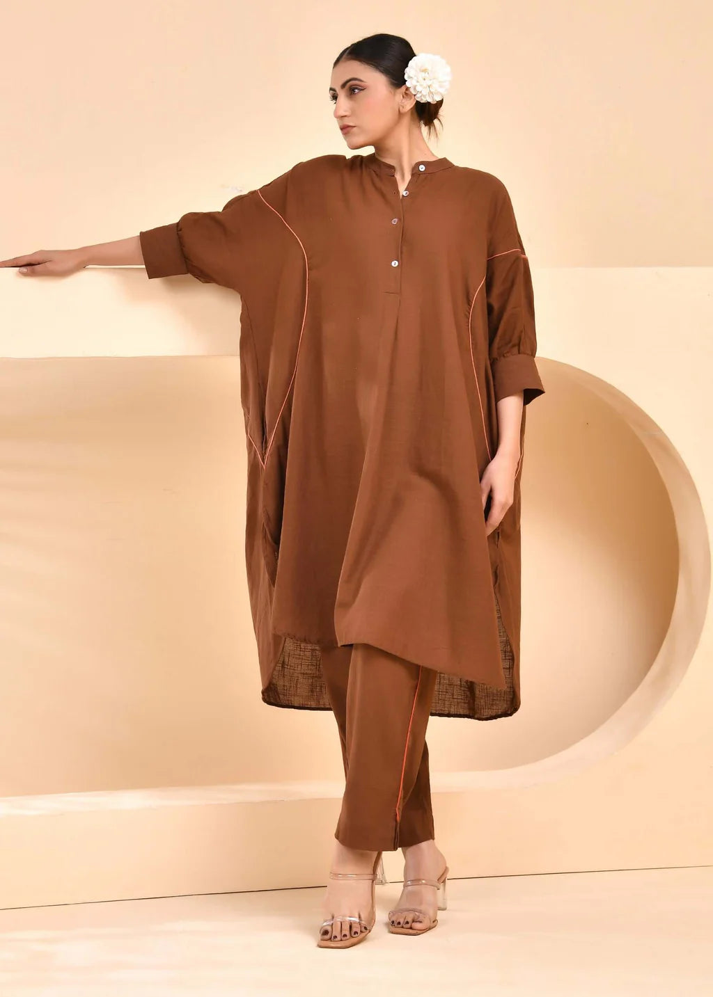 Noor Neeli Mocha Cotton Co-Ord Set