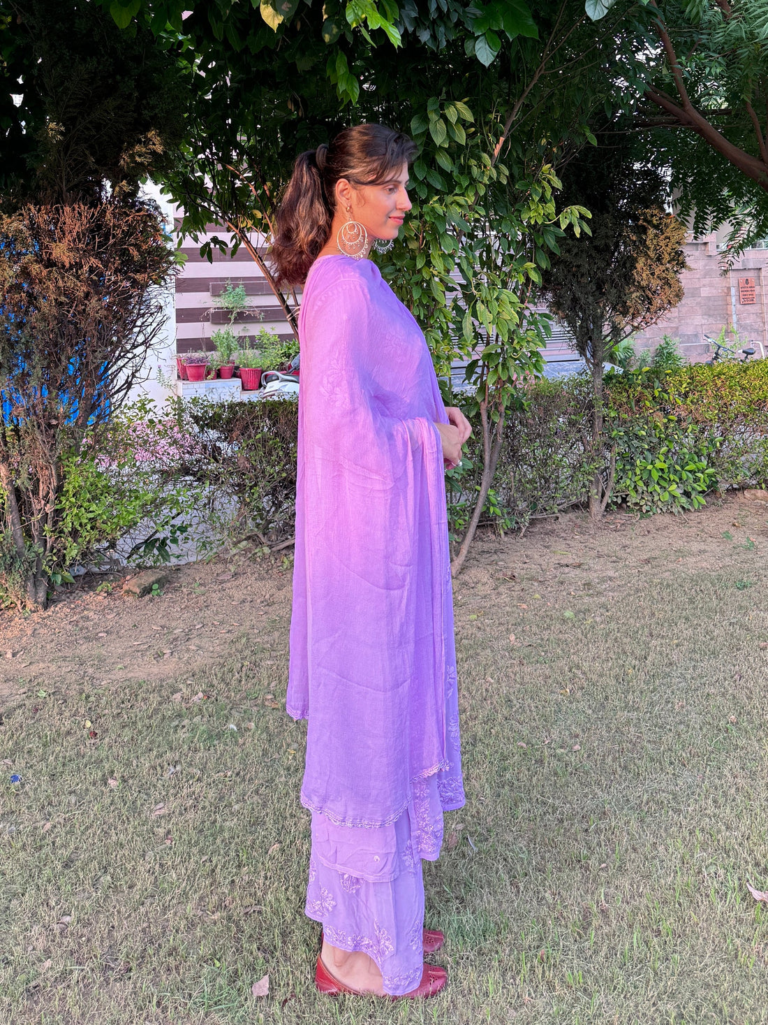 Mocha Blossom Viscose Georgette Straight Chikankari Kurta Set