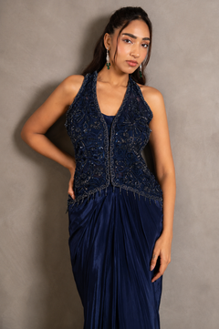 Midnight Noir Embellished Drape Gown