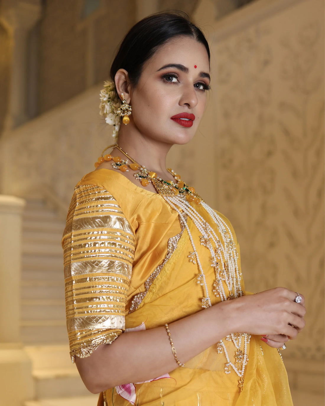 Hand-Painted Floral Satin Lehenga Set