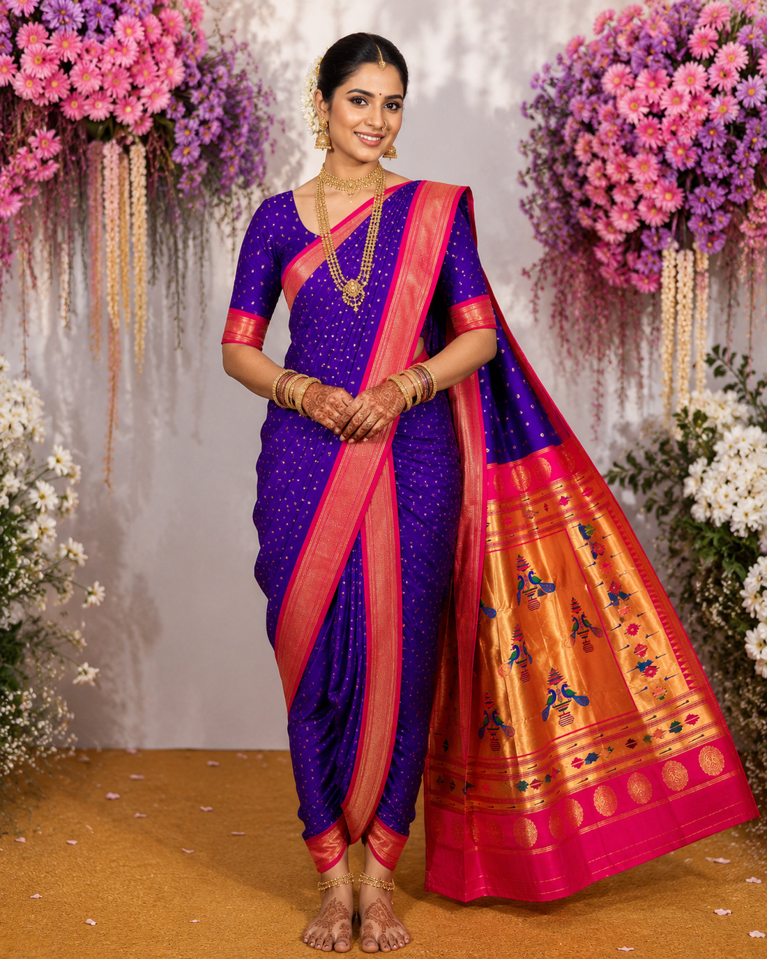 Sindoori Red 9 Yard Soft Silk Paithani Saree with Kalash Peacock Pallu