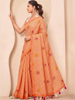 Silk Floral Checked Woven Design Border Saree