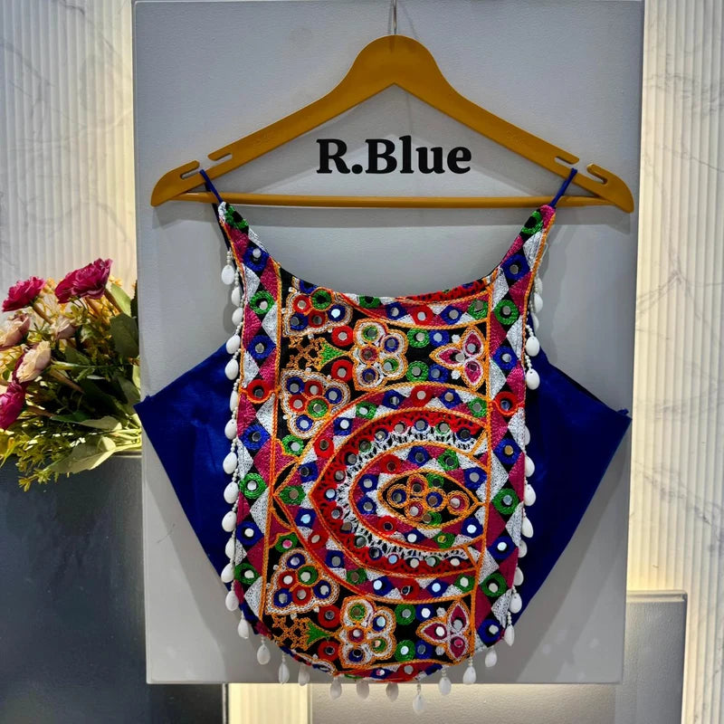 Petrol Blue Kutchi Mirror Work Designer Blouse