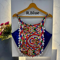 Petrol Blue Kutchi Mirror Work Designer Blouse