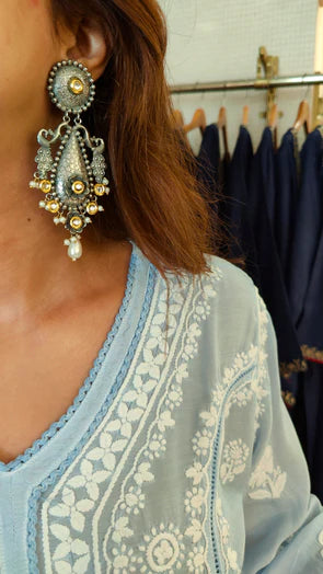 Sky Bloom Chikankari High-Low Kurta Set